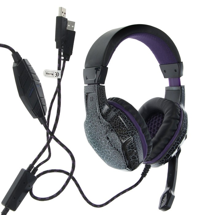 Гарнитура игровая DEFENDER Warhead G-400 USB, подсветка, кабель 2.5 м, чёрно-фиолетовая