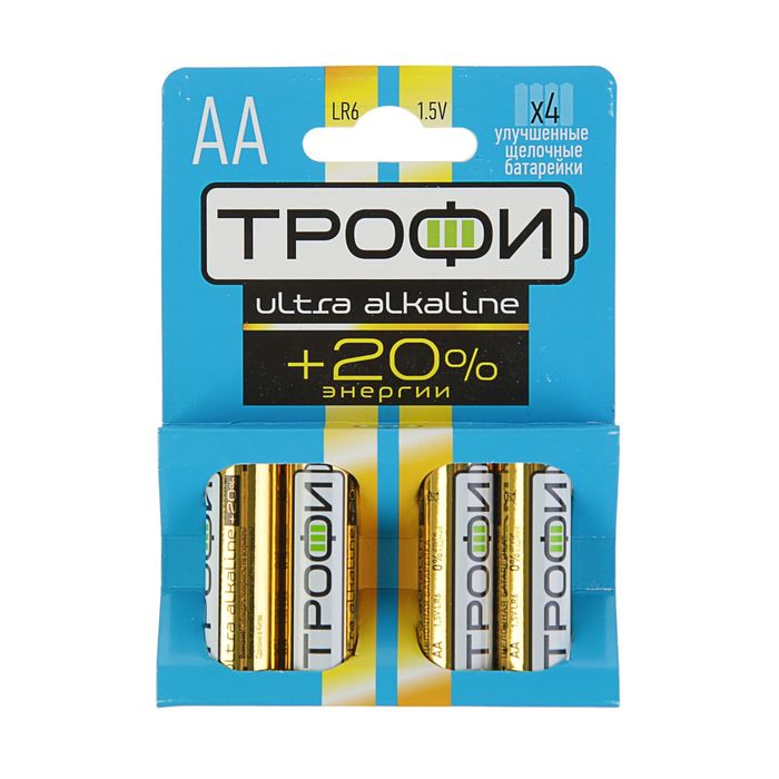 Батарейка алкалиновая "Трофи" Ultra, АА, LR6-4BL, блистер, 4 шт.
