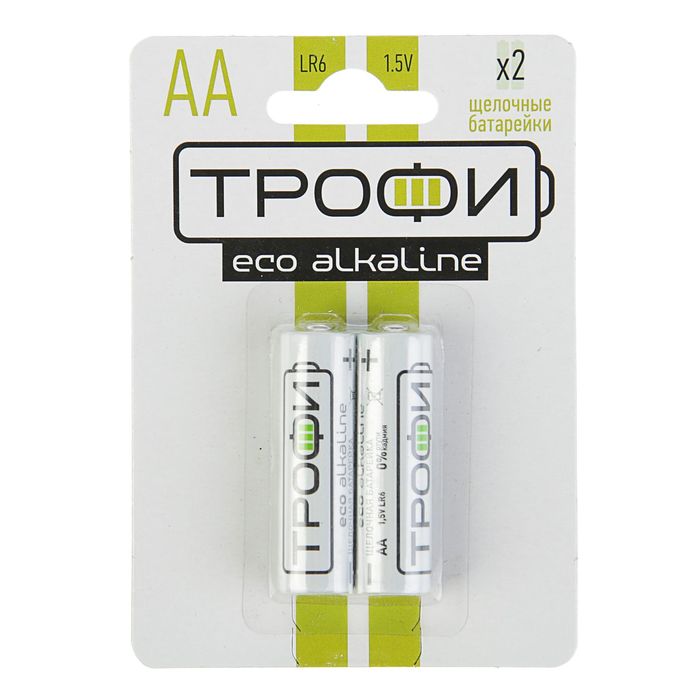 Батарейка алкалиновая "Трофи" Eco, АА, LR6-2BL, блистер, 2 шт.
