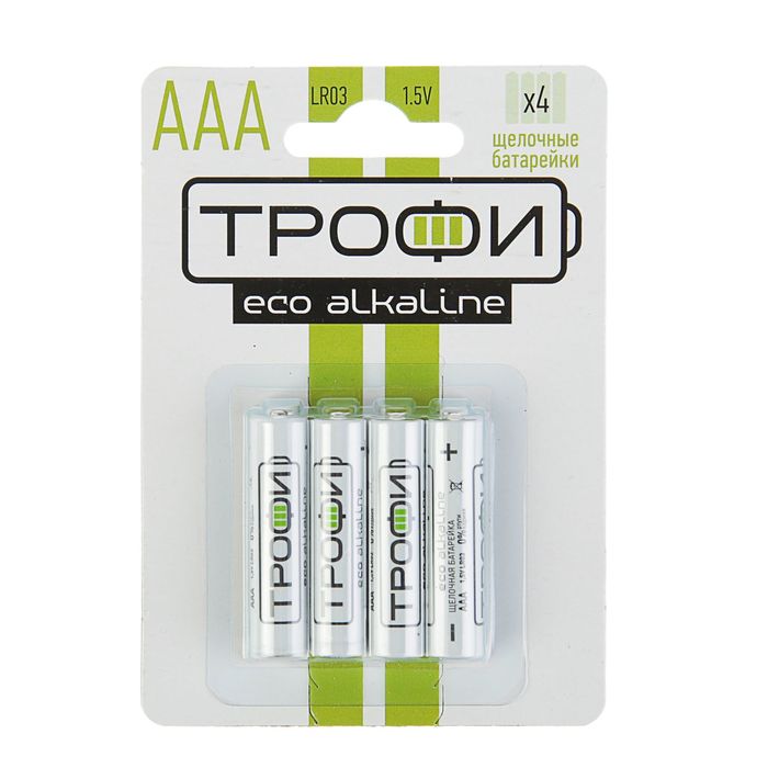 Батарейка алкалиновая "Трофи" Eco, ААА, LR03-4BL, блистер, 4 шт.