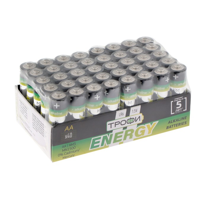 

Батарейка алкалиновая "Трофи" Eco, AA, LR6-40BOX, 1.5В, набор 40 шт.