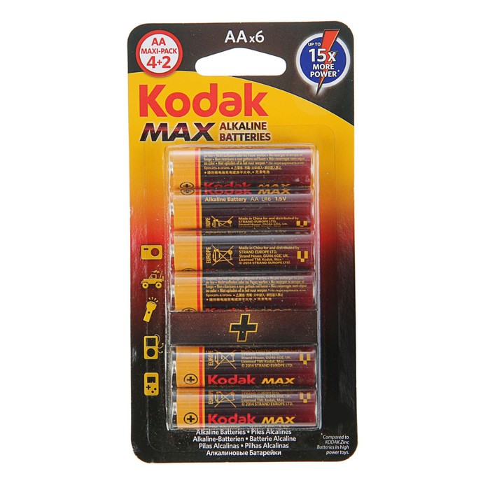 Батарейка алкалиновая Kodak Max, АА, LR6-6BL, блистер, 6 шт.