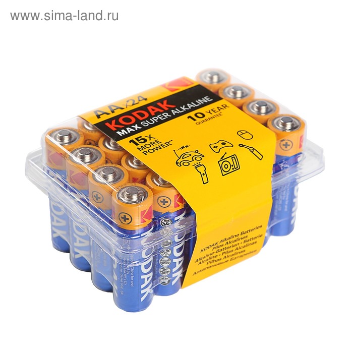 Батарейка алкалиновая Kodak Max, AA, LR6-24BOX, 1.5В, бокс, 24 шт. батарейка алкалиновая kodak xtralife aa lr6 12bl 1 5в блистер 12 шт