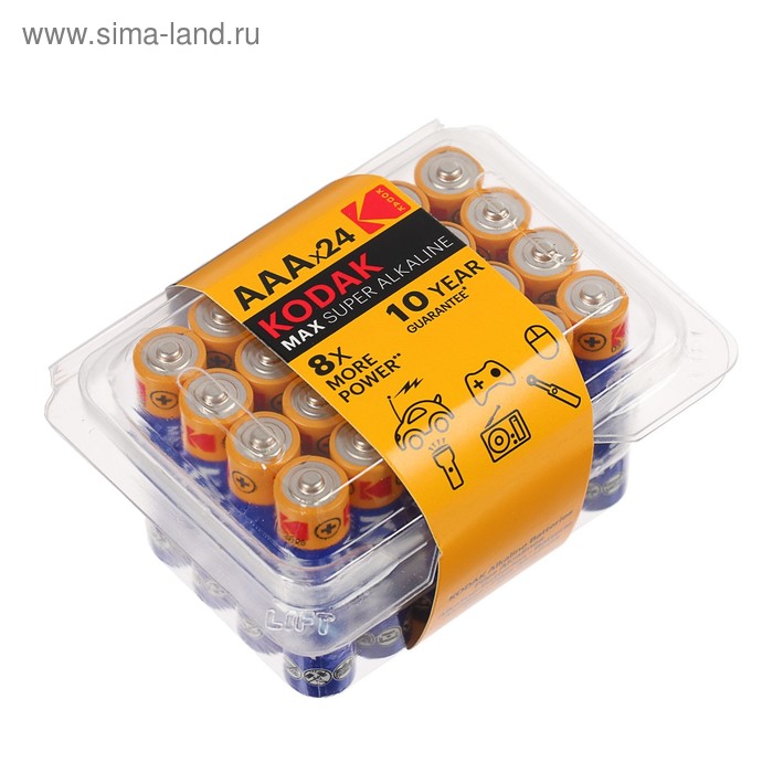 Батарейка алкалиновая Kodak Max, AAA, LR03-24BOX, 1.5В, бокс, 24 шт. батарейка алкалиновая старт aаa lr03 20box 1 5в бокс 20 шт