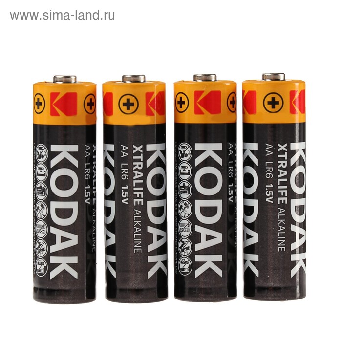 Батарейка алкалиновая Kodak XtraLife, AA, LR6-4S, 1.5В, спайка, 4 шт. батарейка алкалиновая kodak xtralife aa lr6 12bl 1 5в блистер 12 шт