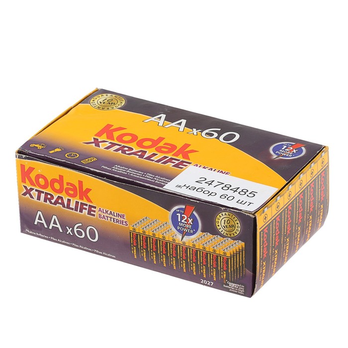 Батарейка алкалиновая Kodak XtraLife, АА, LR6-60BOX, набор, 60 шт.