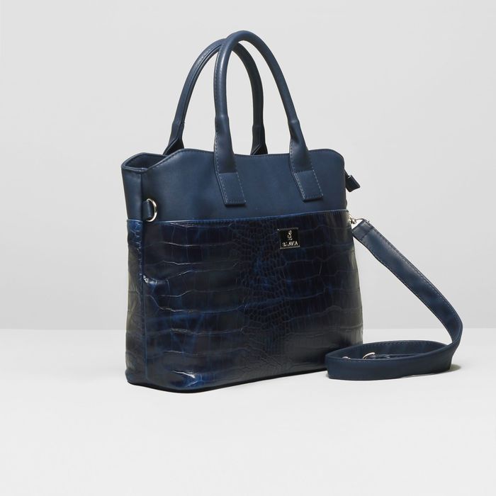 Сумка женская на молнии, 1 отдел с перегородкой, наружный карман, длинный ремень, цвет синий