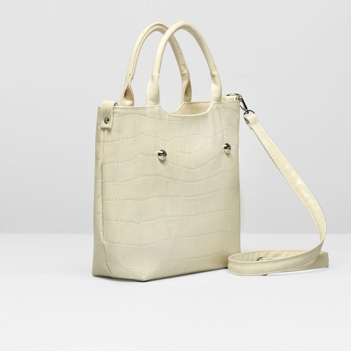 Сумка женская на молнии, 1 отдел с перегородкой, наружный карман, длинный ремень, цвет бежевый