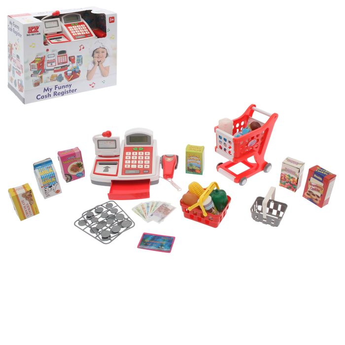 Касса с тележкой и корзиной "Супермаркет", световые и звуковые эффекты