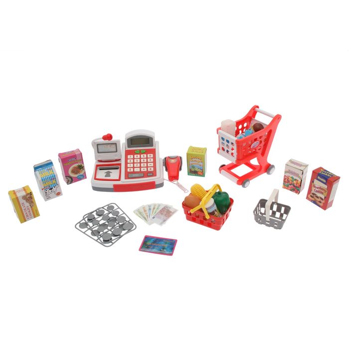 Касса с тележкой и корзиной "Супермаркет", световые и звуковые эффекты