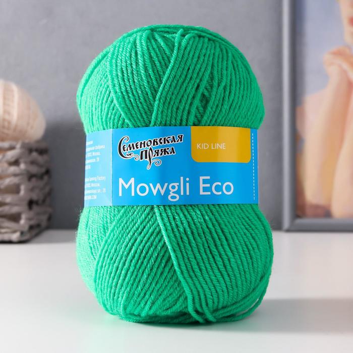 Пряжа Mowgli Eco (МауглиЭко) 90% акрил, 10% капрон 200м/50гр (47 ярк.зел.)