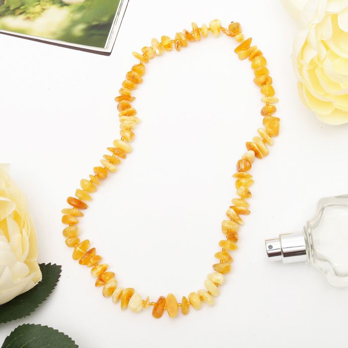 Бусы "Янтарь" галтовка через бисер, цвет молочный