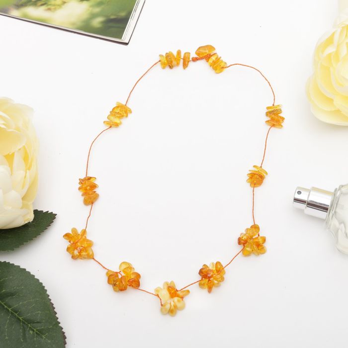 Бусы "Янтарь" цветочные, цвет желтый