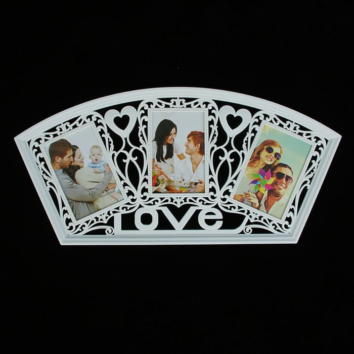 Фоторамка пластик на 3 фото 10х15 см "Любовь. Сердца" белая 27х56 см
