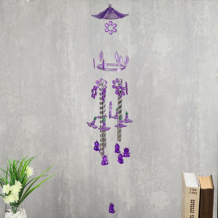 Музыка ветра пластик "Медвежата" 4 трубочки + 7 фигурок 78 см