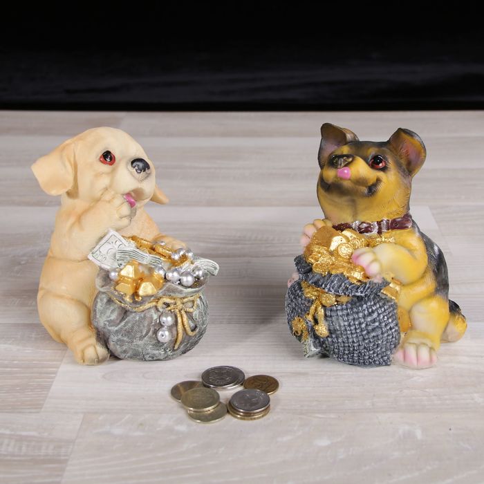 Копилка полистоун "Пёсик с мешком денег" МИКС 12х11х9 см