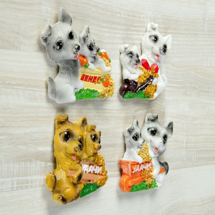 Магнит полистоун "Пёсик с щеночком в тележке" МИКС 7,2х6,7 см