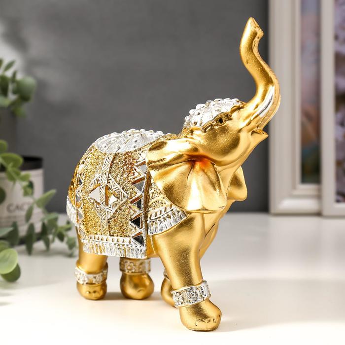 Сувенир полистоун "Золотой слон в зеркальной попоне" МИКС 18,5х16х7 см