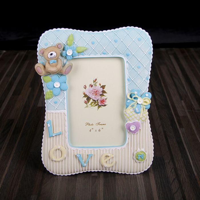 Фоторамка полистоун 10х15 см "Мишутка" голубая 22х17 см