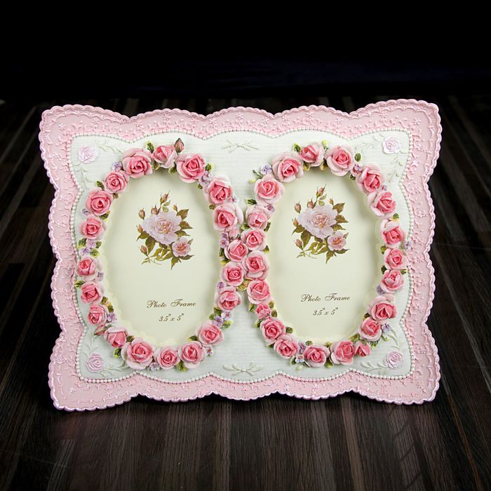 Фоторамка полистоун на 2 фото 9х13 см "Овал из роз" 25х19 см