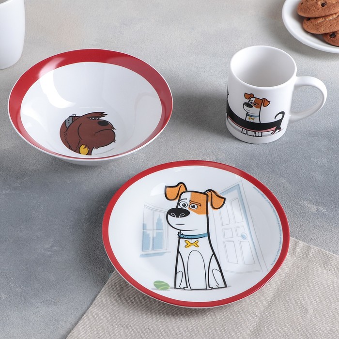 Набор "Тайная жизнь домашних животных", 3 предмета: кружка 220 мл, миска 17,5 см, тарелка 19 см