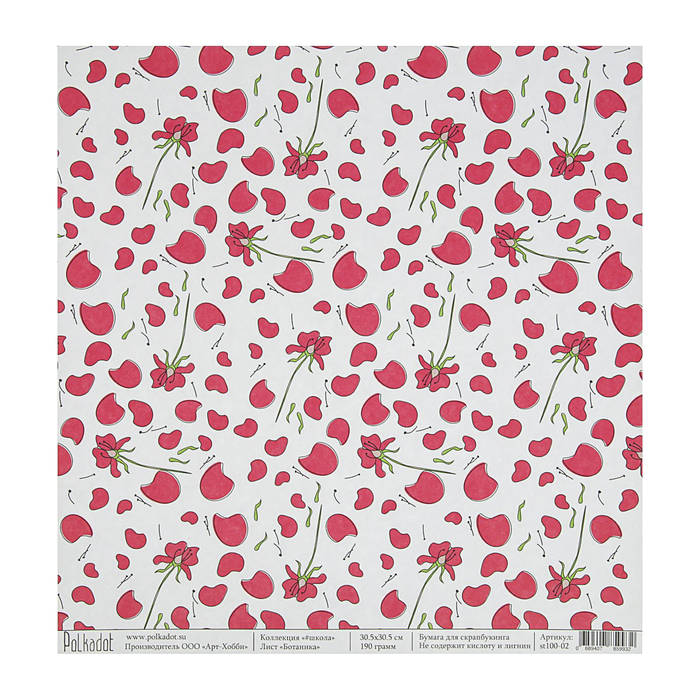 Бумага д/скрапбукинга "Ботаника. Школа"  30,5х30,5 см