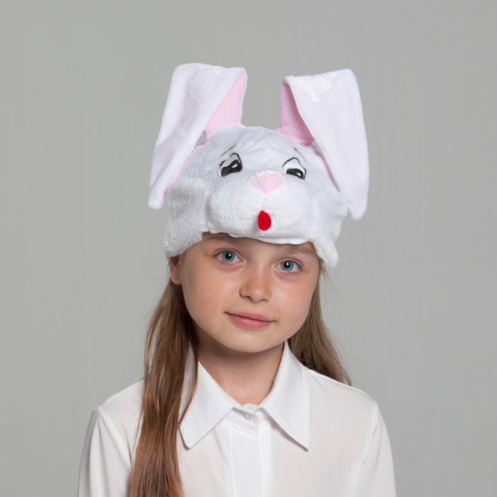 Карнавальная шапка "Зайчонок" белый  обхват головы 52-57см