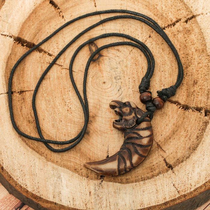 Кулон мужской "Тигр" длина 40-80 см регулируется, цвет коричнево-чёрный