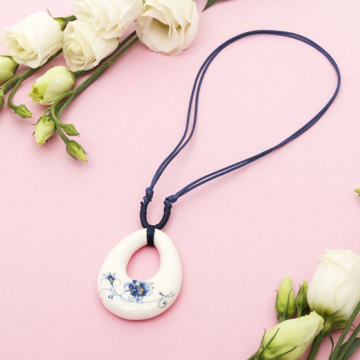 Кулон "Керамика" капля, длина 36-70см регулир-я, цвет сине-белый