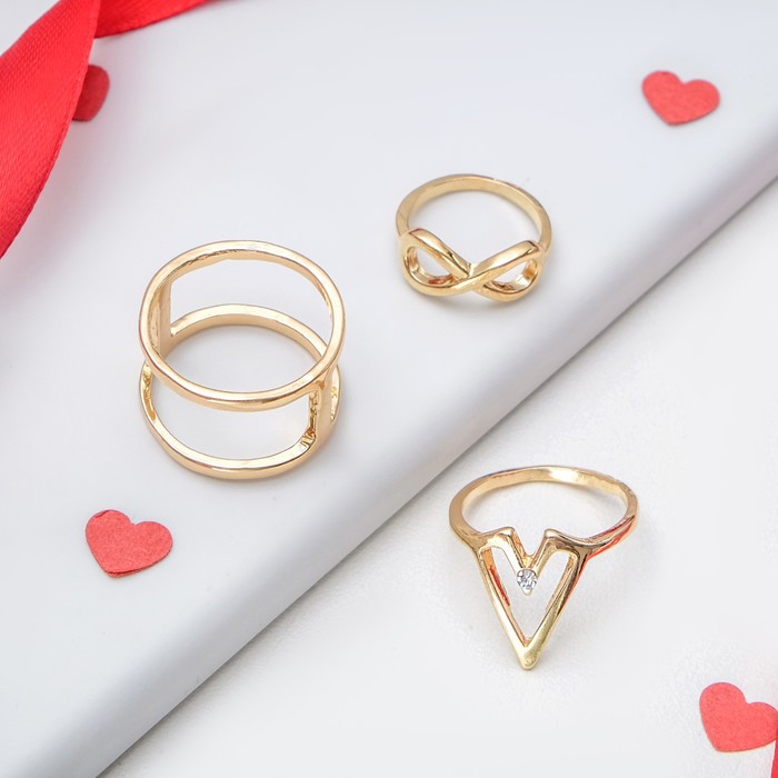 Кольцо "Ассорти" бесконечность, размер 14,17,18 МИКС, цвет золото