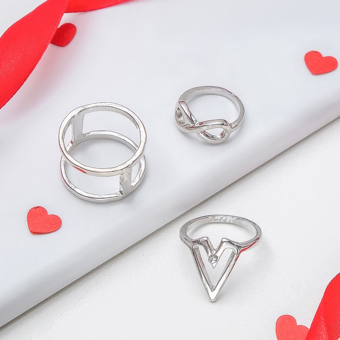 Кольцо "Ассорти" бесконечность, размер 14,17,18 МИКС, цвет серебро