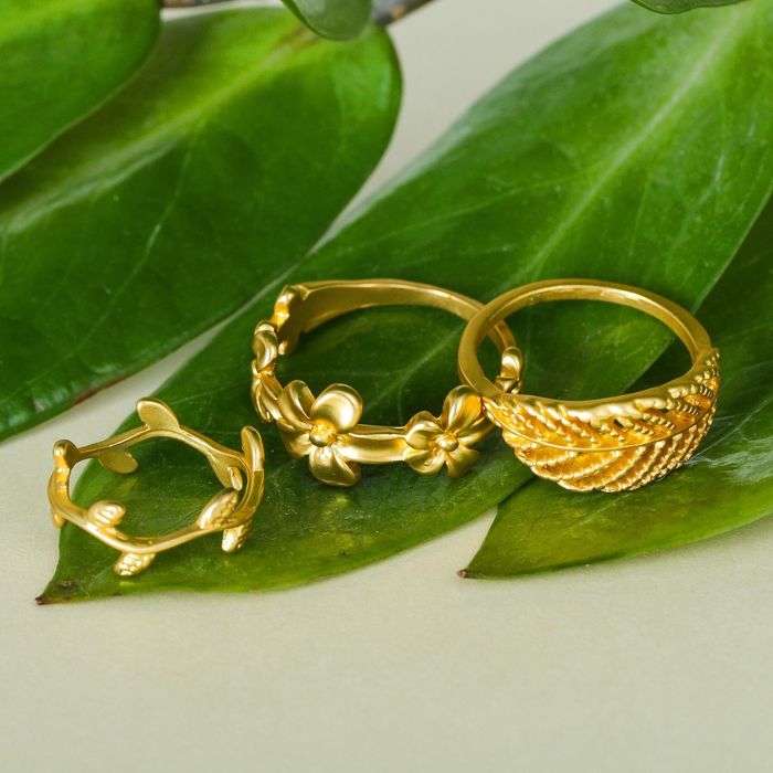 Кольцо "Ассорти" цветение, размер 14,17,18 МИКС, цвет золото