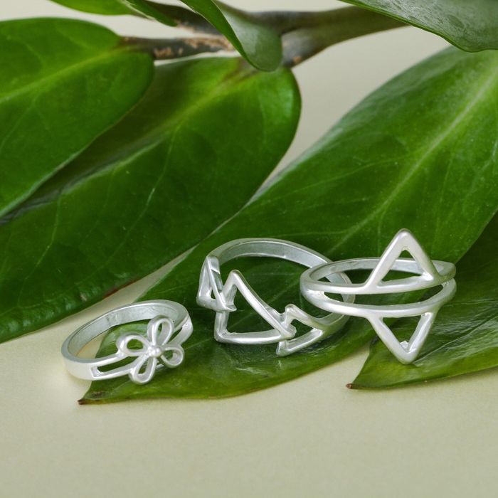 Кольцо "Ассорти" треугольники, размер 14,17,18 МИКС, цвет матовое серебро