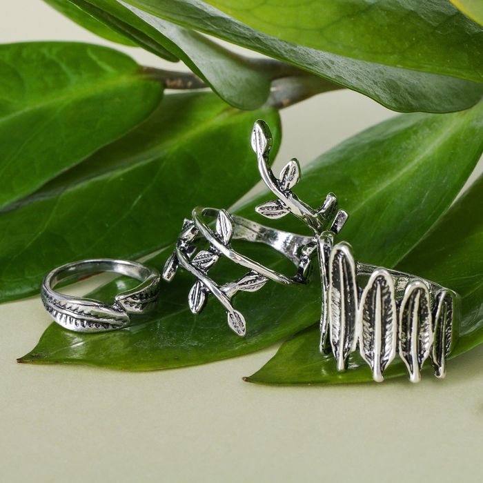 Кольцо "Ассорти" перо, размер 14,17,18 МИКС, цвет чернёное серебро