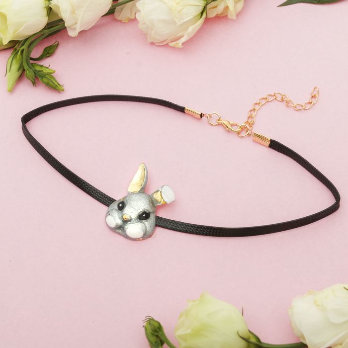 Чокер "Зоо" заяц, цвет серый