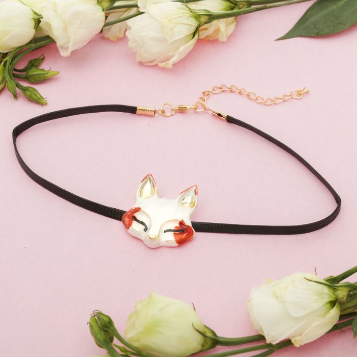 Чокер "Зоо" лиса, цвет красно-белый