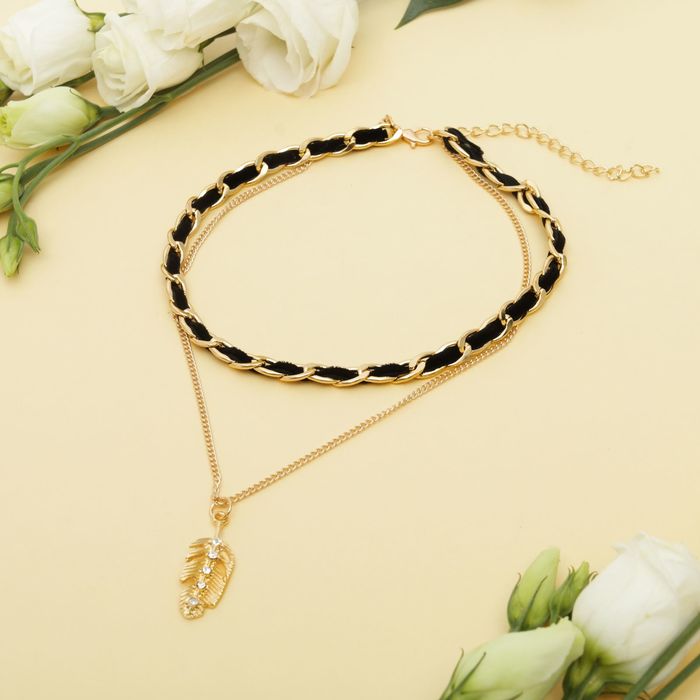 Чокер "Дуэт" перо, цвет чёрно-золотой