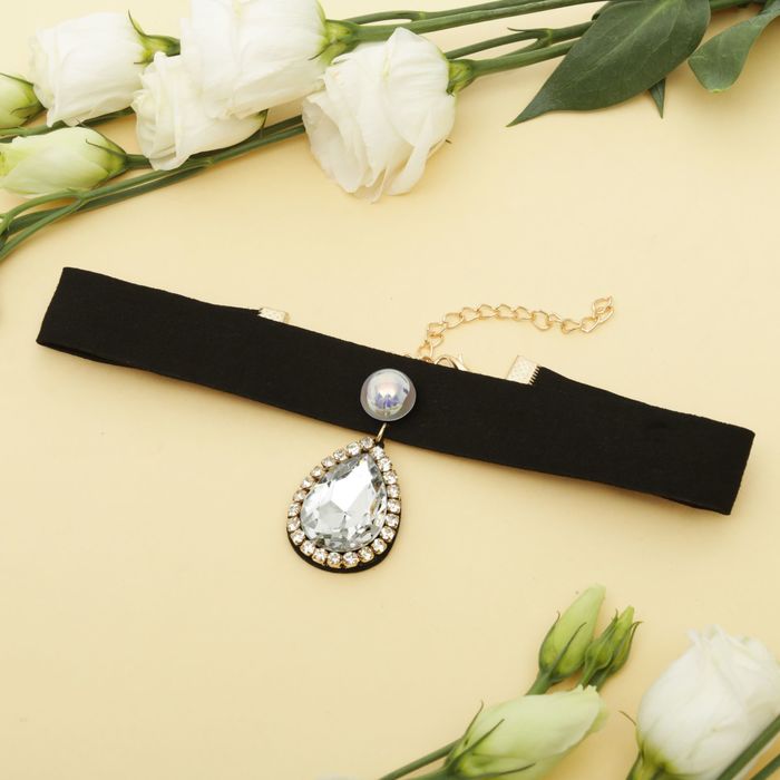 Чокер "Вечерний блеск" капля, цвет чёрно-белый