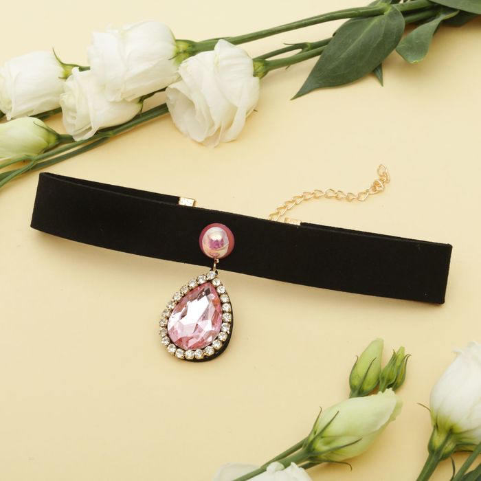 Чокер "Вечерний блеск" капля, цвет чёрно-розовый