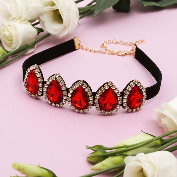 Чокер "Вечерний блеск" ряд капель, цвет чёрно-красный