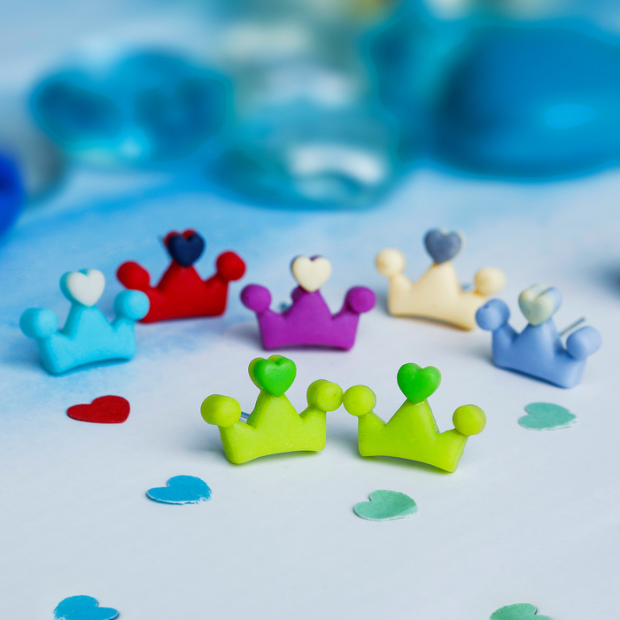 Пусеты 12 пар "Коронки", цвет МИКС