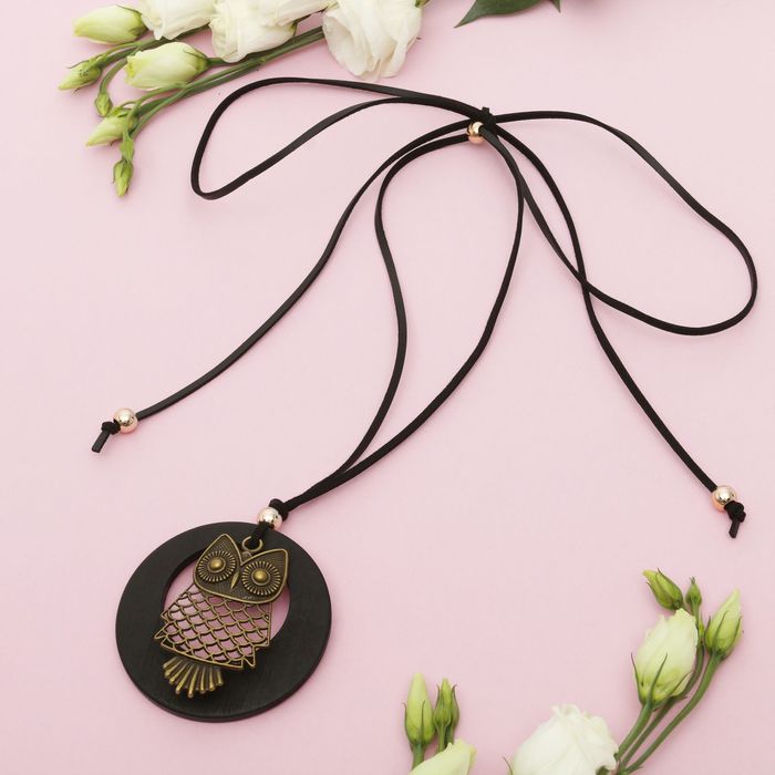 Кулон "Вдохновение" сова в круге, цвет коричнево-чёрный, 80см