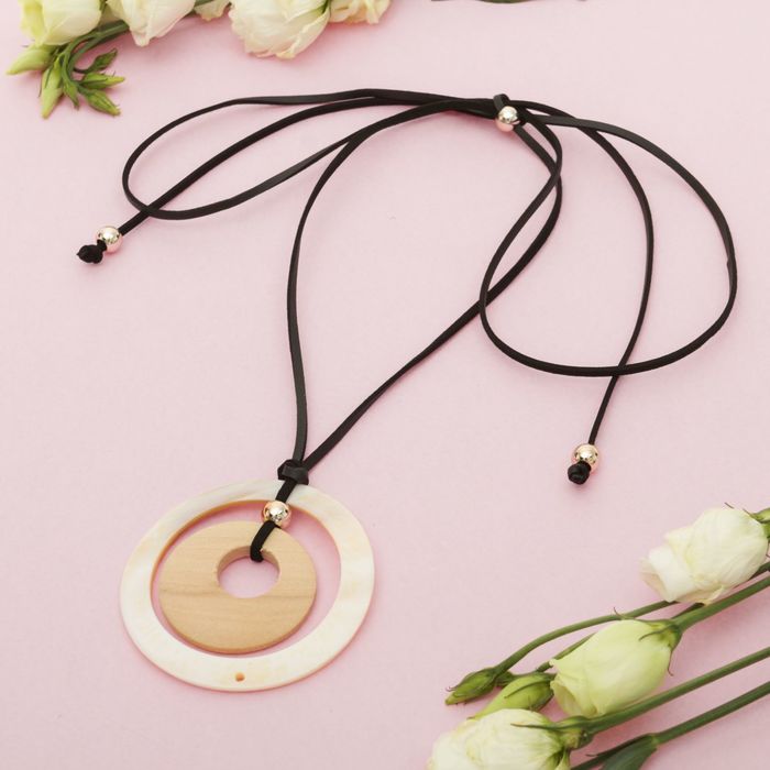 Кулон "Вдохновение" два круга, цвет бело-бежевый, 80см