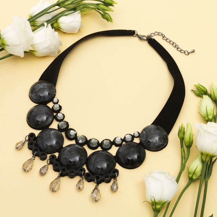 Колье "Стилистика" круги с капельками, цвет серый