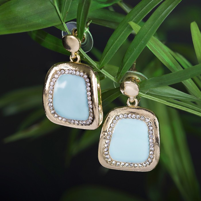 Серьги эмаль "Прямоугольник" с кругом, цвет голубой в золоте