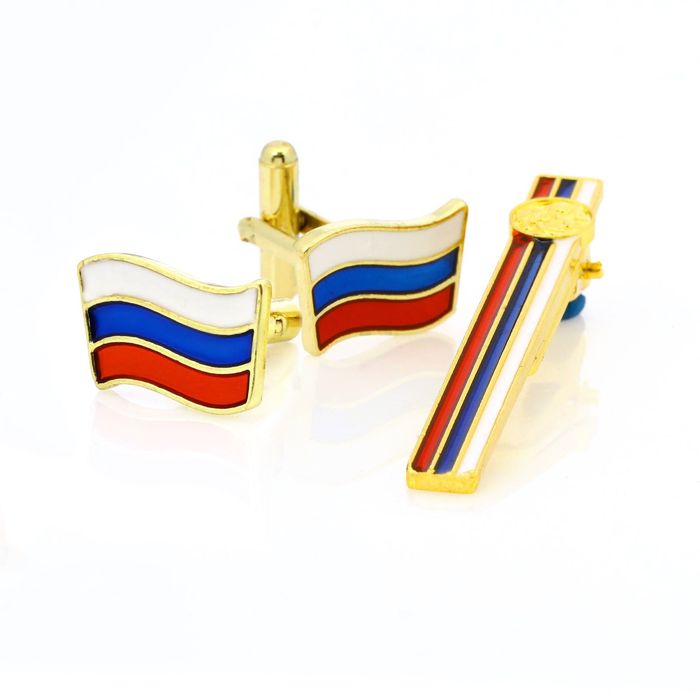 Набор мужской "Флаг РФ", запонки + зажим для галстука