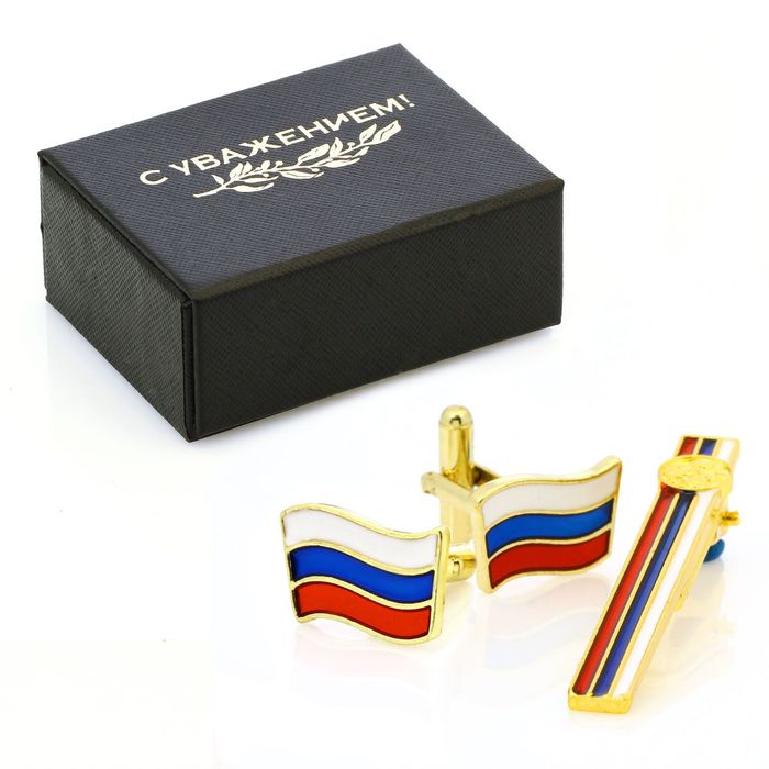Набор мужской "Флаг РФ", запонки + зажим для галстука