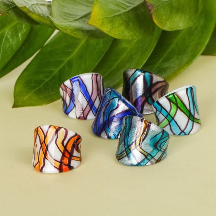 Кольцо "Муранское стекло" волны, цвет МИКС, размер МИКС