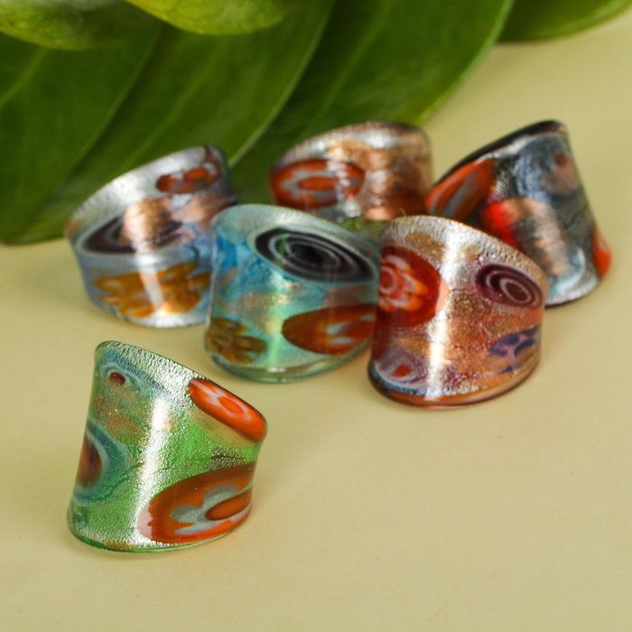 Кольцо "Муранское стекло" овалы, цвет МИКС