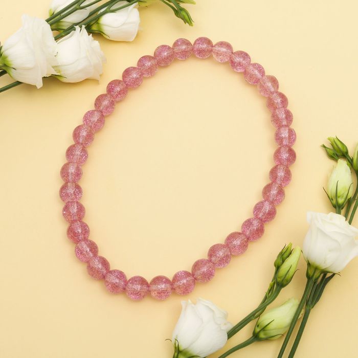 Бусы &quot;Каучук&quot; шар №14, цвет розовый с блестками, 50см